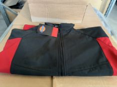 3 X BRAND NEW DICKIES RED AND WHITE WAIST JACKETS AND 1 X BRAND NEW DICKIES BOILER SUIT