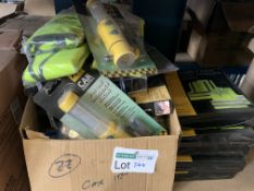 45 PIECE MIXED LOT INCLUDING FAMILY PACK HIGH VIS VESTS, EMERGENCY BEACONS, KNEELING PADS ETC