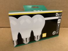 20 x NEW BOXED PACKS OF 3 DIALL LED LIGHTBULBS E27. COOL WHITE. 10.5W=75W.