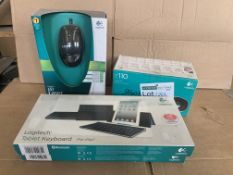 2 X LOGITECH TABLET KEYBOARDS, 1 X LOGITECH STEREO SPEAKERS AND 1 X LOGITECH LS1 LASER MOUSE