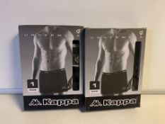 20 X BRAND NEW KAPPA RETAIL PACKAGED BOXER SHORTS (4 X S, 8 X M, 6 X L, 2 X XL) IN 2 BOXES
