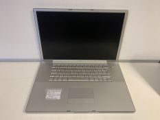 APPLE POWERBOOK G4 LAPTOP,M APPLE X OPERATING SYSTEM, 17 INCH SCREEN WITH CHARGER (LINES ON SCREEN)