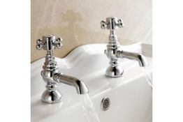 New & Boxed Traditional Pair Of Hot And Cold Basin Sink Taps Chrome Vintage Faucets. Tb31.Ideal