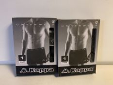 20 X BRAND NEW KAPPA RETAIL PACKAGED BOXER SHORTS (4 X S, 8 X M, 6 X L, 2 X XL) IN 2 BOXES