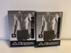 20 X BRAND NEW KAPPA RETAIL PACKAGED BOXER SHORTS (4 X S, 8 X M, 6 X L, 2 X XL) IN 2 BOXES