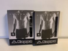 20 X BRAND NEW KAPPA RETAIL PACKAGED BOXER SHORTS (4 X S, 8 X M, 6 X L, 2 X XL) IN 2 BOXES