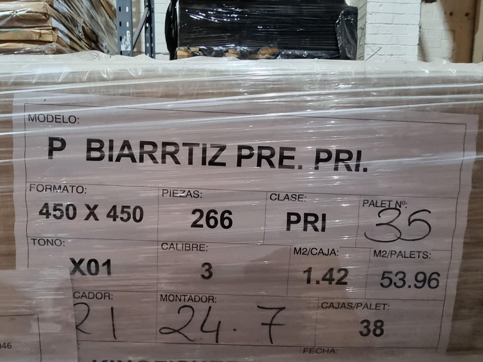 PALLET TO CONTAIN 53.96m2 OF BIARRTIZ GLAZED PORCELAIN WALL & FLOOR TILES. SIZE: 450x450MM EACH - Image 3 of 3