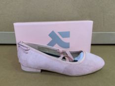 14 X BRAND NEW RETAIL BOXED KOI FOOTWEAR PINK SUEDE FLAT SHOES IN RATIO BOX (1 X SIZE 3, 2 X SIZE 4,