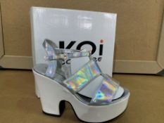 14 X BRAND NEW RETAIL BOXED KOI COUTURE SILVER HOLOGRAM HIGH HEEL FASHION SHOES IN RATIO BOX (1 X