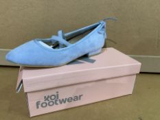 14 X BRAND NEW RETAIL BOXED KOI FOOTWEAR BLUE SUEDE FLAT SHOES IN RATIO BOX (1 X SIZE 3, 2 X SIZE 4,