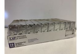 120 x NEW SEALED LAP INSTALLATION 2 GANG BACK BOXES . 25MM. GALVANISED STEEL (12 PACKS) (1123/13)