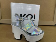 14 X BRAND NEW RETAIL BOXED KOI COUTURE SILVER HOLOGRAM HIGH HEEL FASHION SHOES IN RATIO BOX (1 X