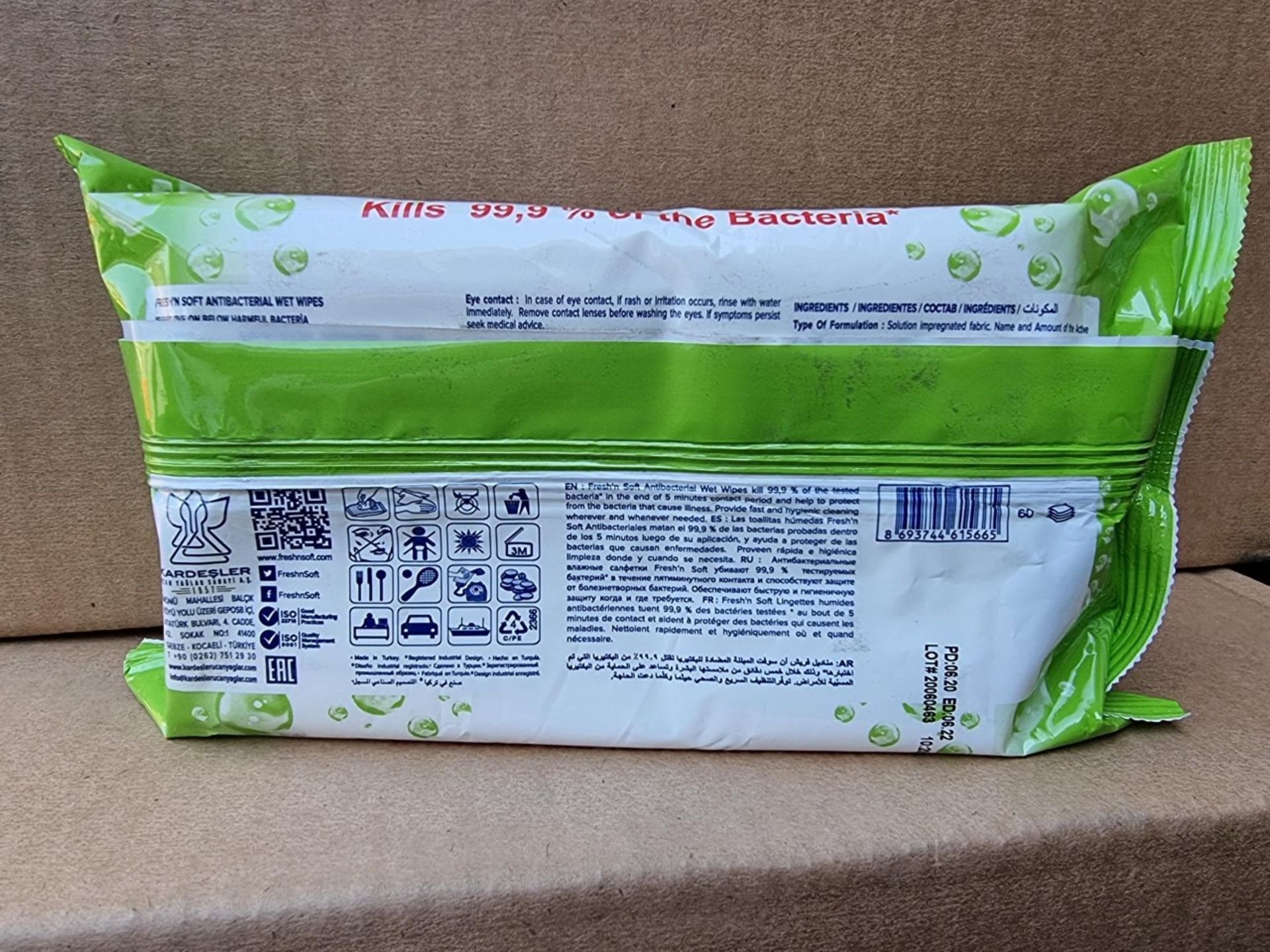 24 X NEW SEALED PACKS OF 60 FRESH N' SOFT ANTIBACTERIAL WET WIPES. KILLES 99.9% OF BACTERIA* - Image 2 of 2