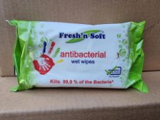 24 X NEW SEALED PACKS OF 60 FRESH N' SOFT ANTIBACTERIAL WET WIPES. KILLES 99.9% OF BACTERIA*