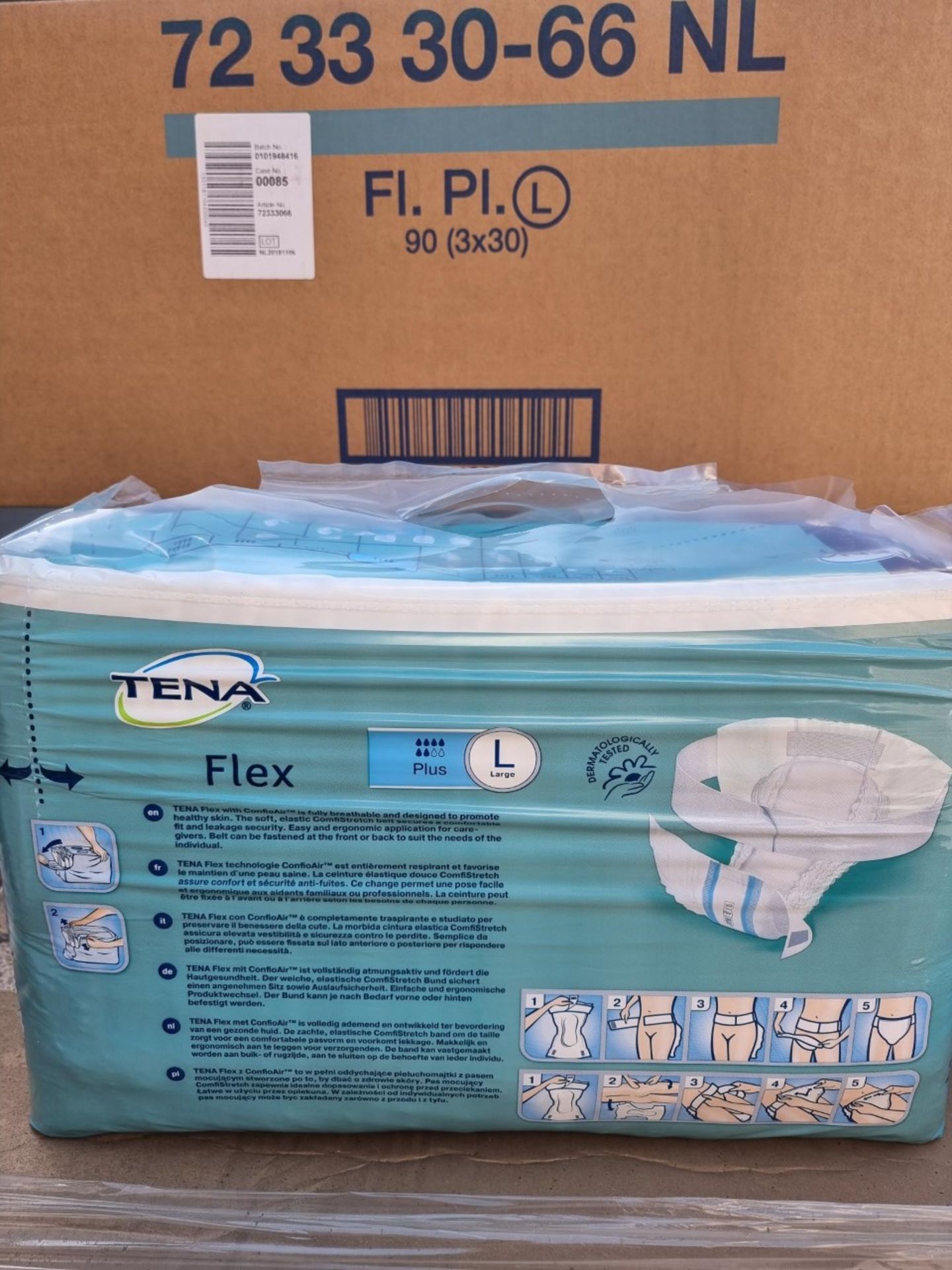 NO VAT (E52) PALLET TO CONTAIN 24 x NEW PACKS OF 30 TENA FLEX PLUS LARGE. ERGONMIC, EASY USE BELT, - Image 2 of 2