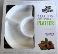 PALLET TO CONTAIN 108 x NEW SETS OF 10 CAFÉ EXPRESS PLASTIC 5 SECTION SERVING PLATTERS. RRP £19 PLUS