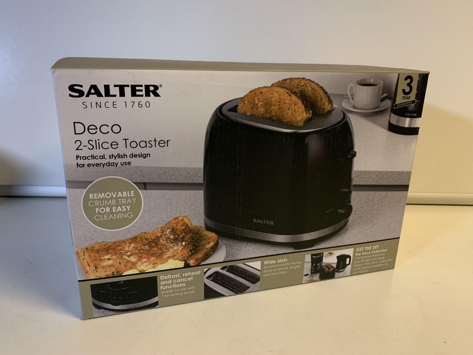6 X BRAND NEW SALTER DECO 2 SLICE TOASTERS WITH REMOVABLE CRUMB TRAY FOR EASY CLEANING
