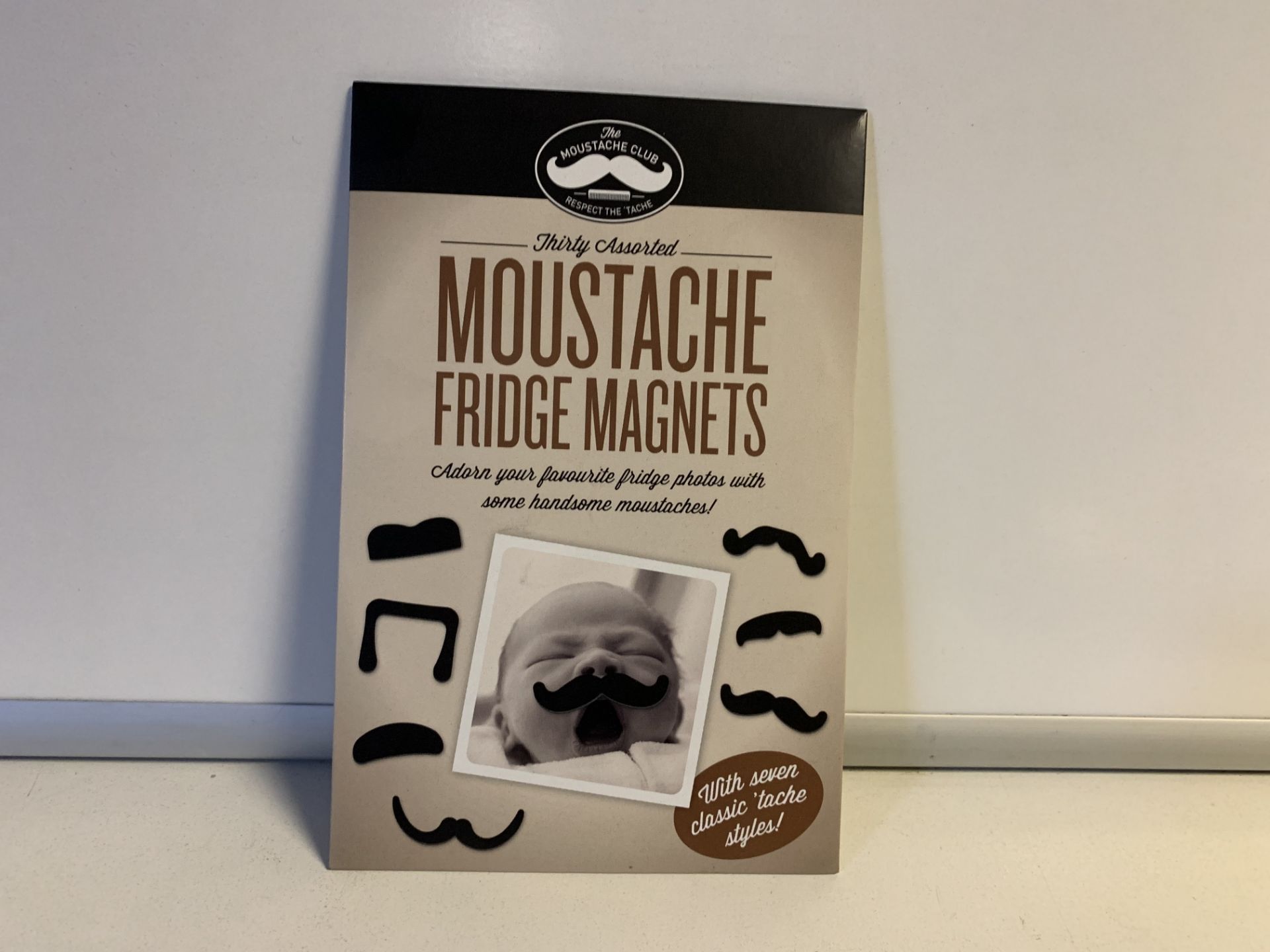 80 X BRAND NEW BOXED PACKS OF ASSORTED MOUSTACHE FRIDGE MAGNETS IN 4 BOXES