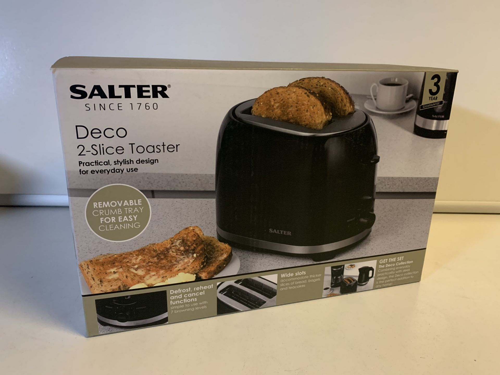 6 X BRAND NEW SALTER DECO 2 SLICE TOASTERS WITH REMOVABLE CRUMB TRAY FOR EASY CLEANING