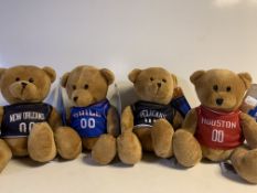 25 X VARIOUS BRAND NEW OFFICAL NBA TEDDY BEARS INCLUDING HOUSTON ROCKETS, CHICAGO BULLS, HOUSTON