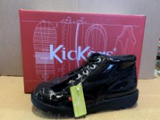 (NO VAT) 5 X BRAND NEW KICKERS PATENT BLACK KICK HI Y CORE SHOES SIZE J4