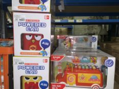 TOY LOT INCLUDING 6 X AIR PRESSURED POWER CARS AND 4 X MUSIC BUSES