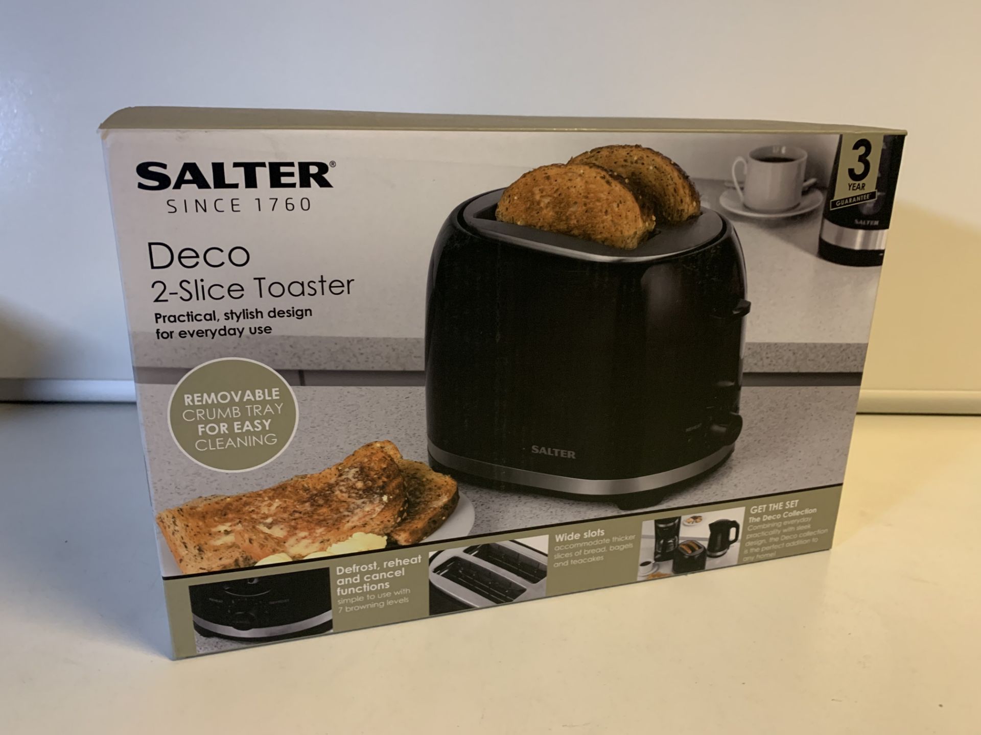 6 X BRAND NEW SALTER DECO 2 SLICE TOASTERS WITH REMOVABLE CRUMB TRAY FOR EASY CLEANING