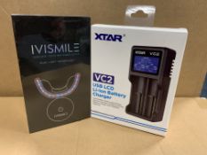 3 X BRAND NEW XTAR USB LCD LI-IO BATTERY CHARGERS AND 3 X BRAND NEW IVISMILE WIRLESS TEETH WHITENING