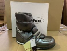 12 X BRAND NEW BOXED SNOWFUN OLD SILVER BOOTS IN RATIO BOX (1 X SIZE 36, 1 X SIZE37, 3 X SIZE 38,