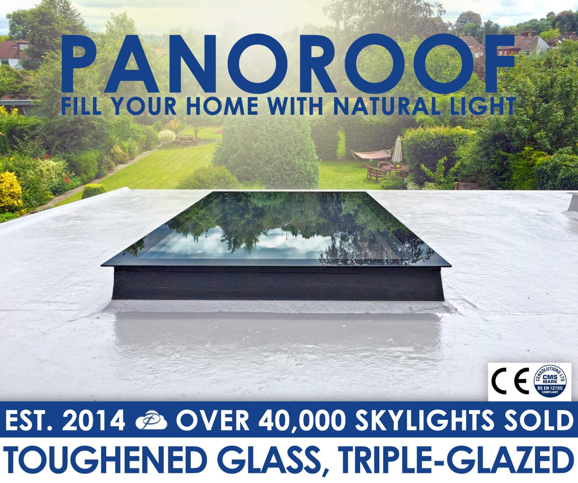 Panoroof 600x3000mm (inside Size Visable glass area) Seamless Glass Skylight Flat Roof Rooflight U