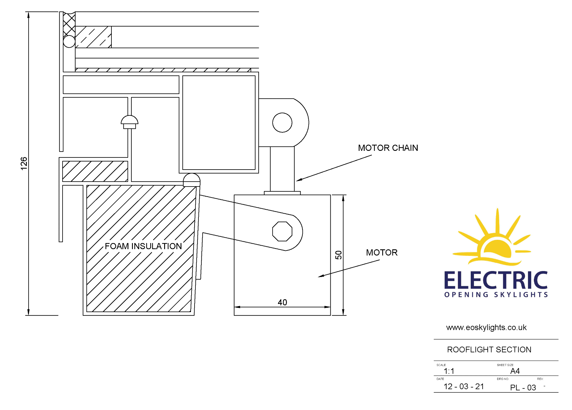 Panoroof (EOS) Electric Opening Skylight 800x1200mm - Aluminiun Frame Double Glazed Laminated Self- - Image 4 of 6