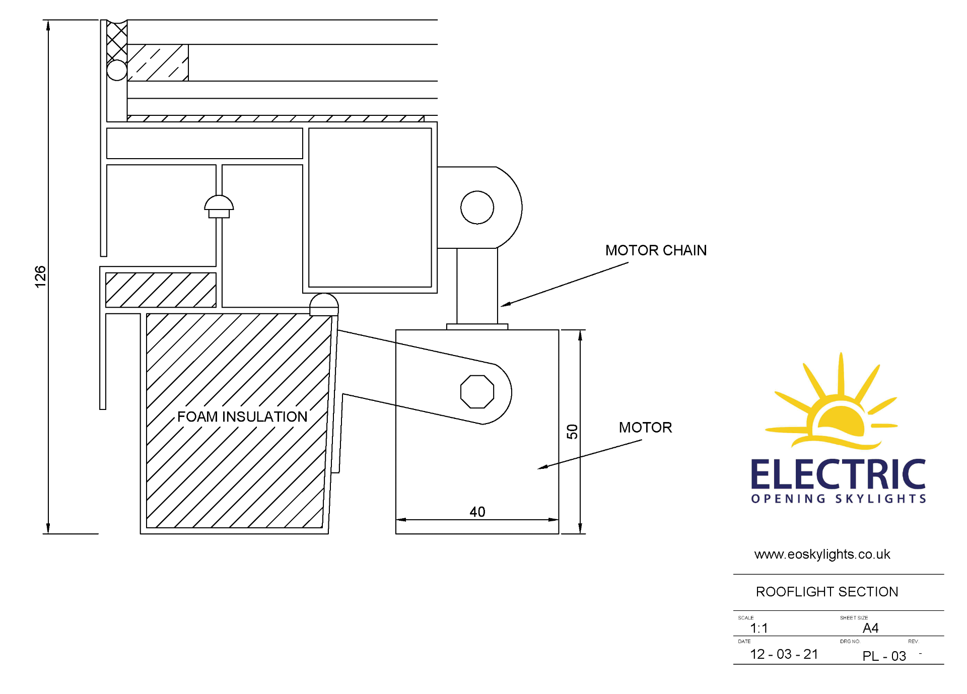 Panoroof (EOS) Electric Opening Skylight 1000x1000mm - Aluminiun Frame Double Glazed Laminated - Image 4 of 6