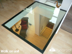 WALK ON UNIT FOR INSIDE USE, Panoroof 1000X1000mm BLACK BORDER ON THE TOP SHEET OF GLASS ALREADY