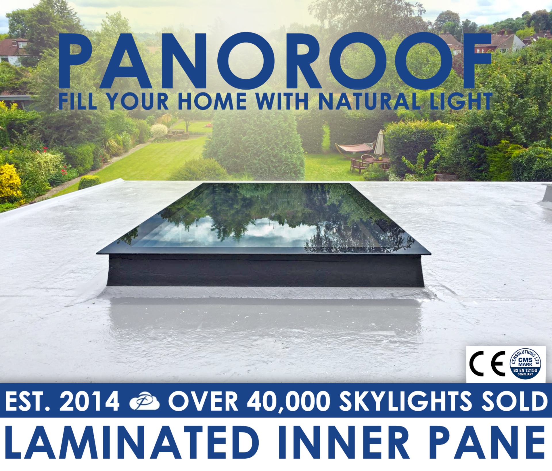 Panoroof 1000x4000mm (inside Size Visable glass area) Seamless Glass Skylight Flat Roof Rooflight