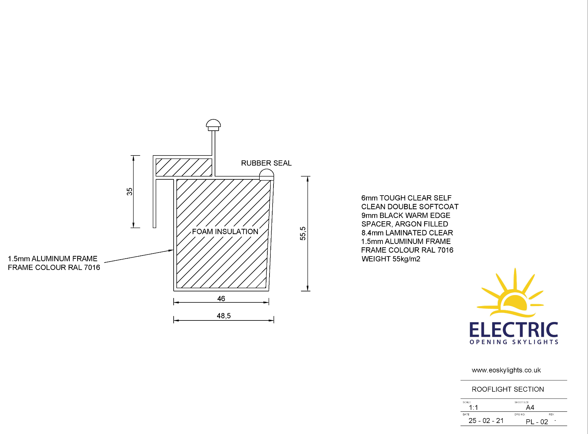Panoroof (EOS)Electric Opening Skylight 1200x1200mm - Aluminiun Frame Double Glazed Laminated Self- - Image 5 of 6
