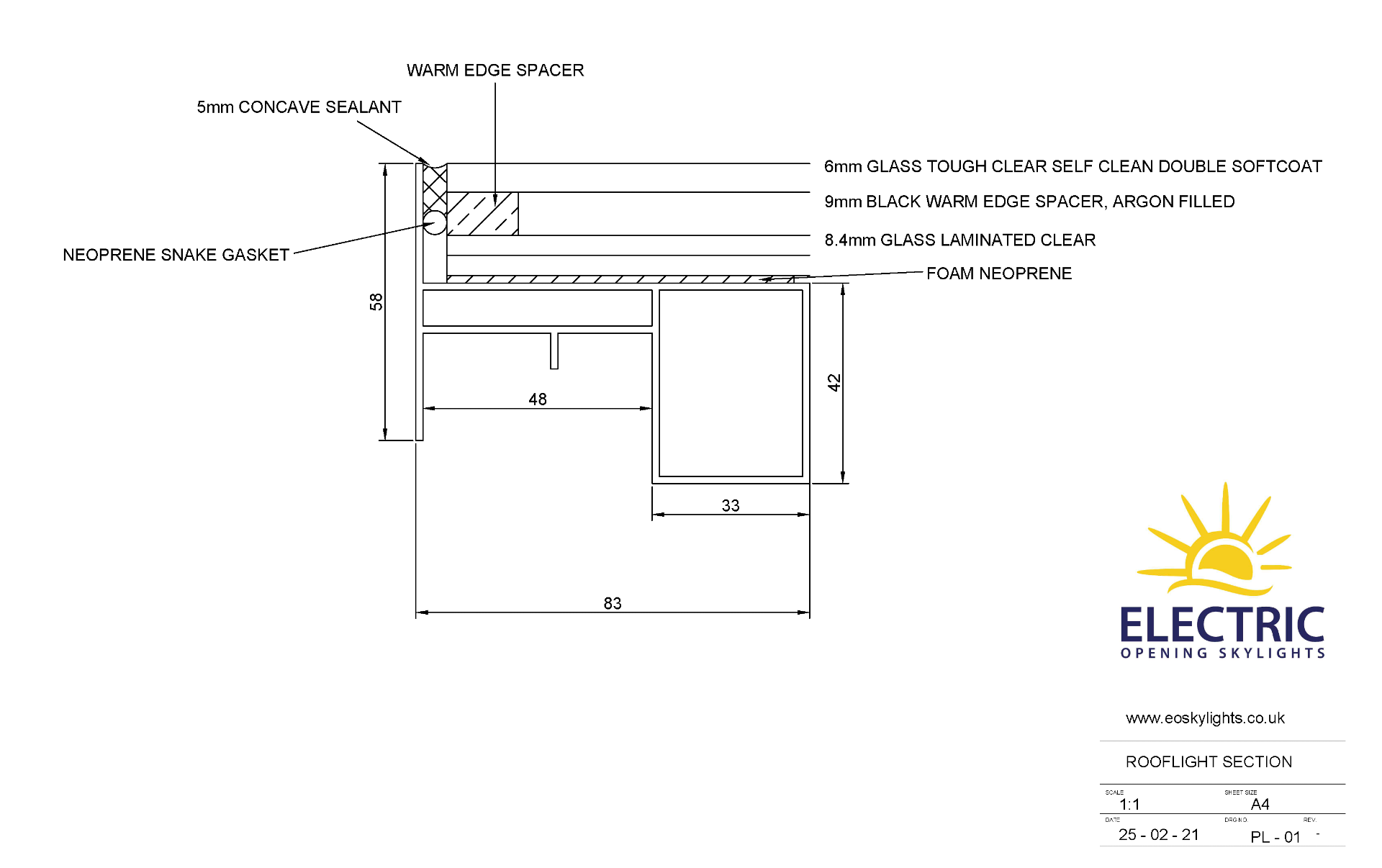 Panoroof (EOS) Electric Opening Skylight 1000x1000mm - Aluminiun Frame Double Glazed Laminated - Image 6 of 6