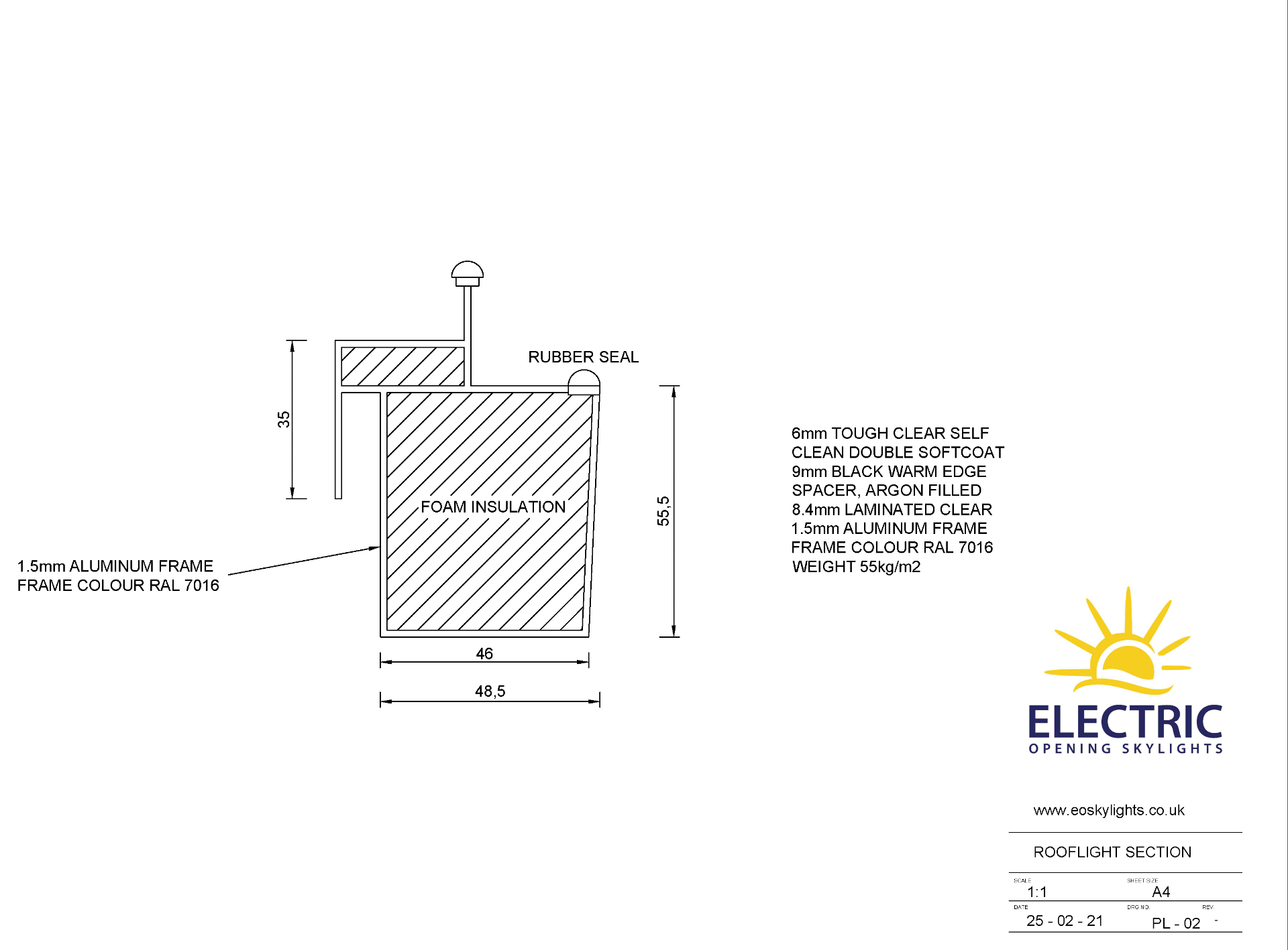 Panoroof (EOS) Electric Opening Skylight 1000x1500mm - Aluminiun Frame Double Glazed Laminated - Image 5 of 6