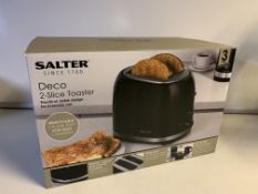 6 X BRAND NEW SALTER DECO 2 SLICE TOASTERS WITH REMOVABLE CRUMB TRAY FOR EASY CLEANING
