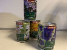 96 x NEW SEEDS IN A CAN - FLOWER SEED TINS IN A ASSORTMENT