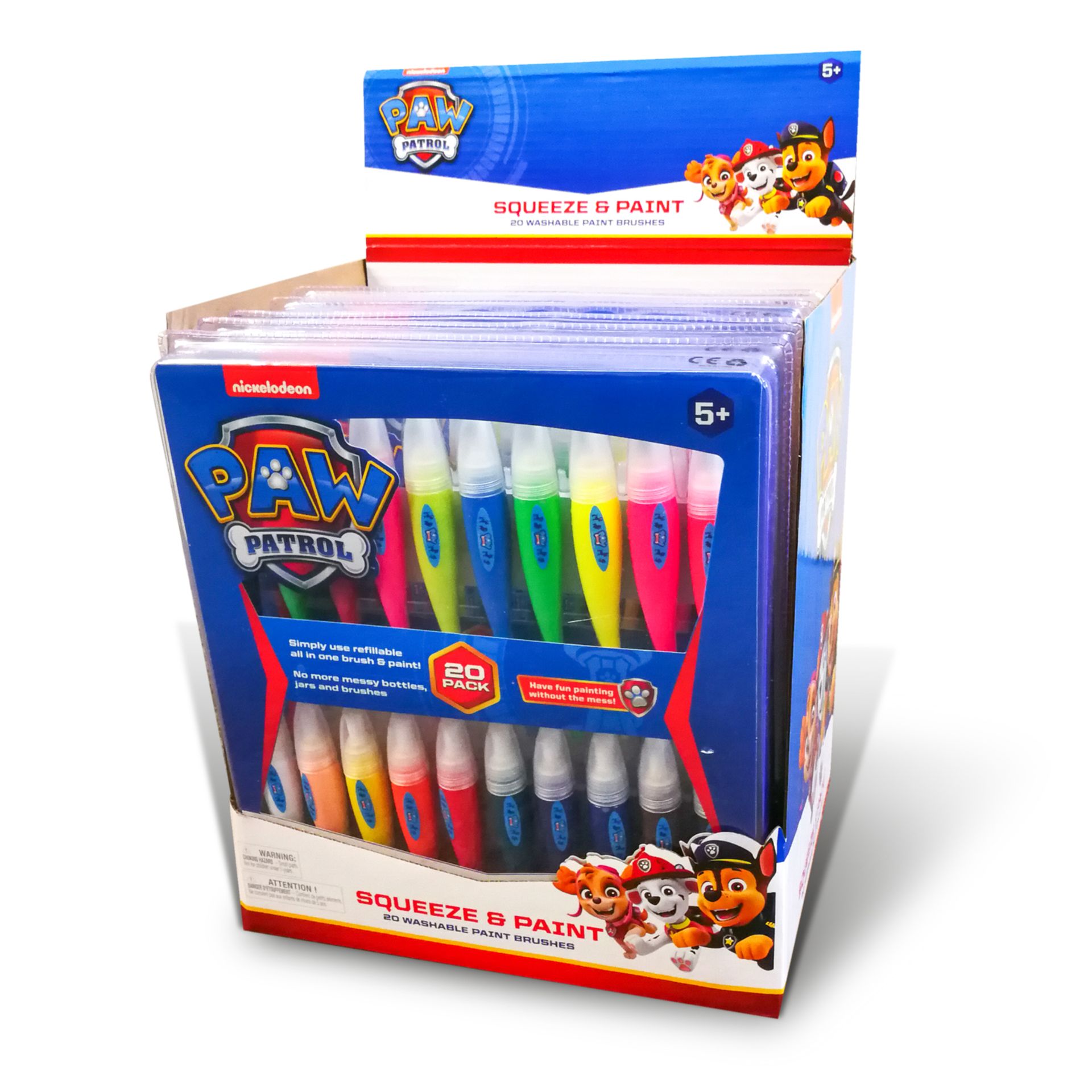 10 X NEW PAW PATROL 20 PACK SQUEEZE & PAINT WASHABLE PAINT BRUSHES