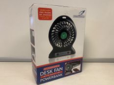 10 X NEW BOXED FALCON RECHARGEABLE DESK FAN WITH BUILT IN POWER BANK