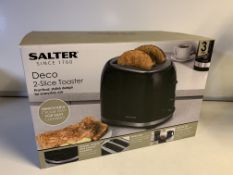 6 X BRAND NEW SALTER DECO 2 SLICE TOASTERS WITH REMOVABLE CRUMB TRAY FOR EASY CLEANING