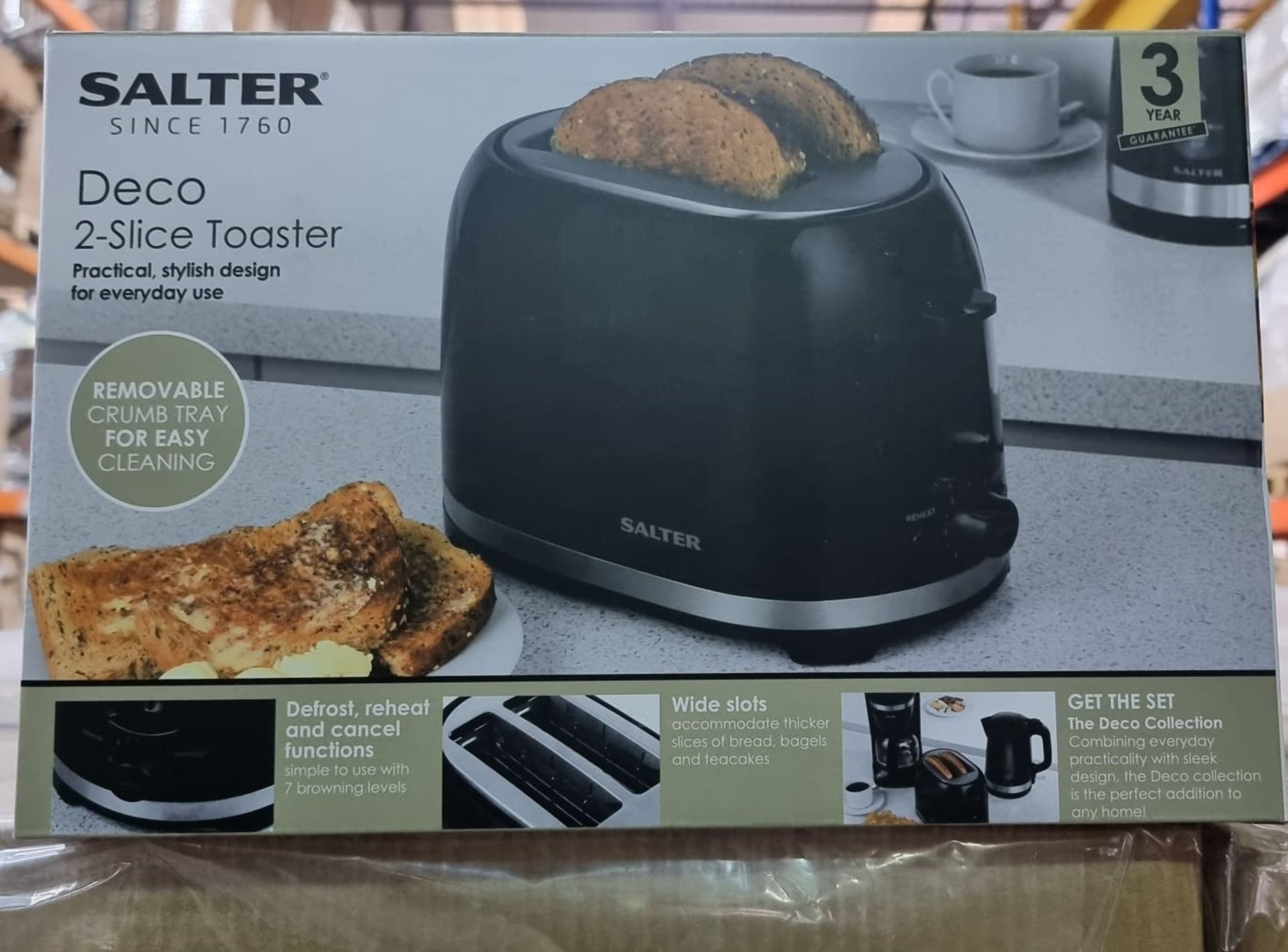 6 X BRAND NEW SALTER DECO 2 SLICE TOASTERS WITH REMOVABLE CRUMB TRAY FOR EASY CLEANING