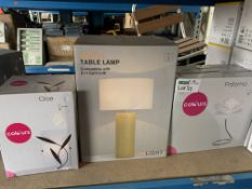 5 PIECE MIXED LIGHTING LOT TO INCLUDE DACTYLE TABLE LAMP, COLOURS CLOE AND 3 COLOURS PALOMA LIGHTS