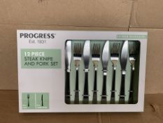 5 X NEW BOXED SETS OF PROGRESS 12 PIECE STEAK KNIFE AND FORK SETS