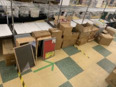 LARGE QUANTITY OF VARIOUS ITEMS TO INCLUDE WHITEBOARDS, CHALKBOARDS, NOTICE BOARDS, FESTIVAL FEET