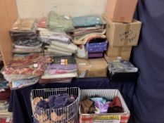 TABLE AND 2 DUMPER CONTENTS INCLUDING A LARGE QUANTITY OF VARIOUS CURTAINS