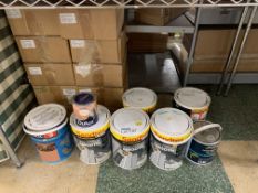 PAINT LOT INCLUDING DULUX SATIN WOOD QUICK DRY AND SANDTEX HIGH COVER SMOOTH APPROX 67 PIECES