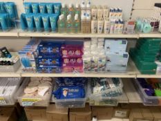 4 SHELVES TO INCLUDE REVITALISING FOOT SCRUB, JML PAMPERED TOE SETS, PILL ORGANISERS, BOD