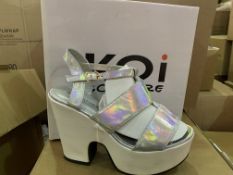 14 X BRAND NEW RETAIL BOXED KOI COUTURE SILVER HOLOGRAM HIGH HEEL FASHION SHOES IN RATIO BOX (1 X